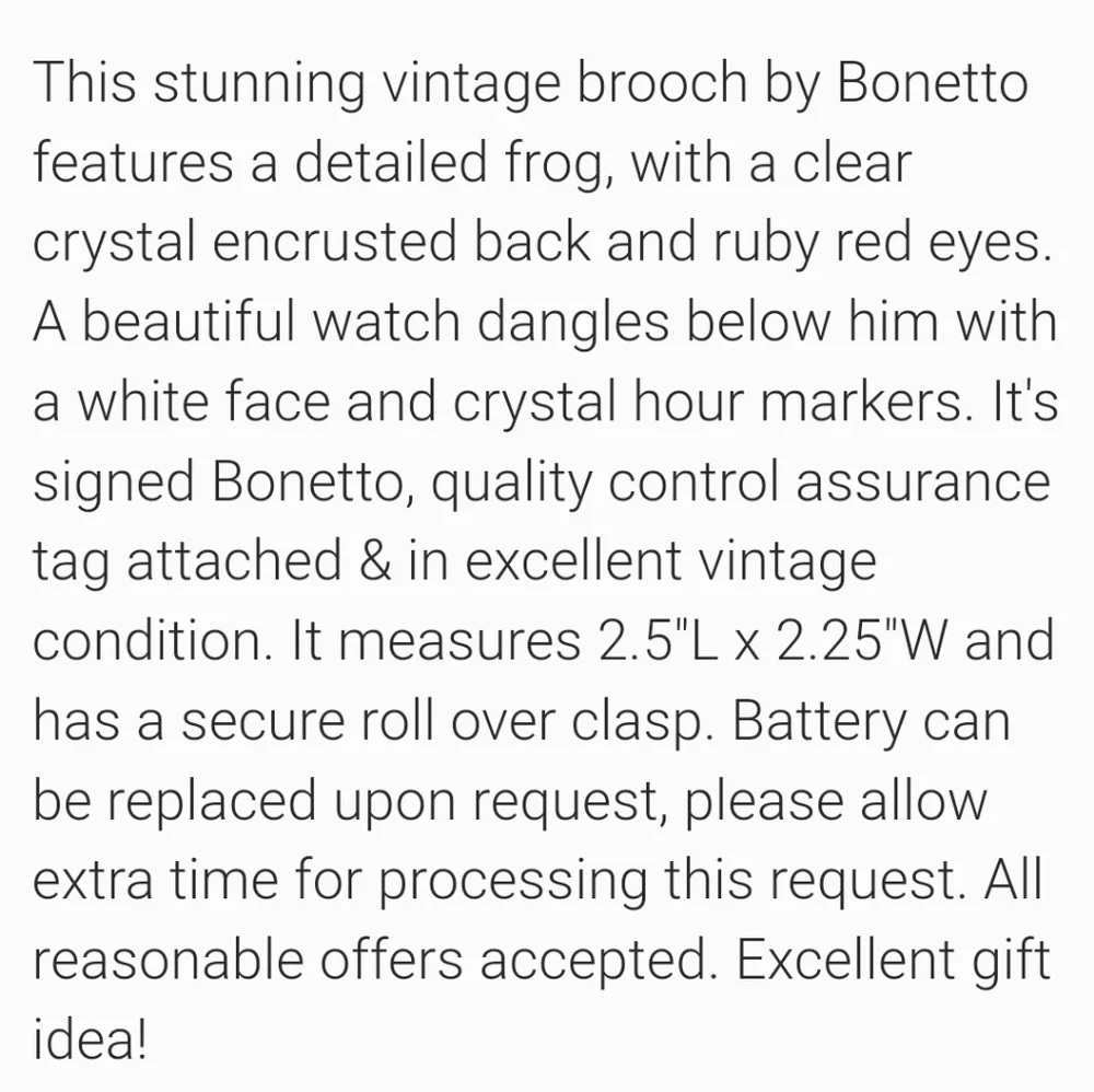 BONETTO CRYSTAL FROG WATCH BROOCH Vintage‎ TCU